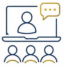 Person in front of a board talking to students icon