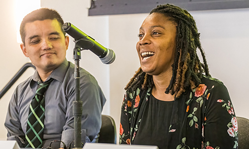 Umeh-Garcia and other alumni returned to campus last summer to speak to the campus's Board of Trustees.